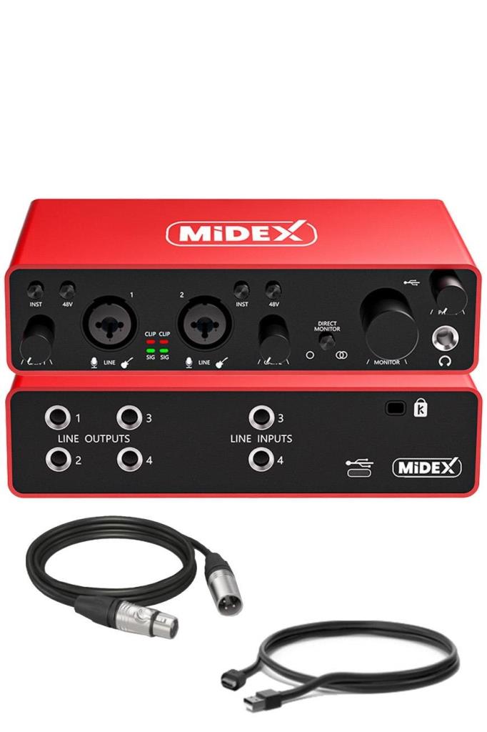 Midex GLX-900 PRO Üst Segment Usb Stüdyo Ses Kartı 4 Giriş 4 Çıkış 24bit/192kHz