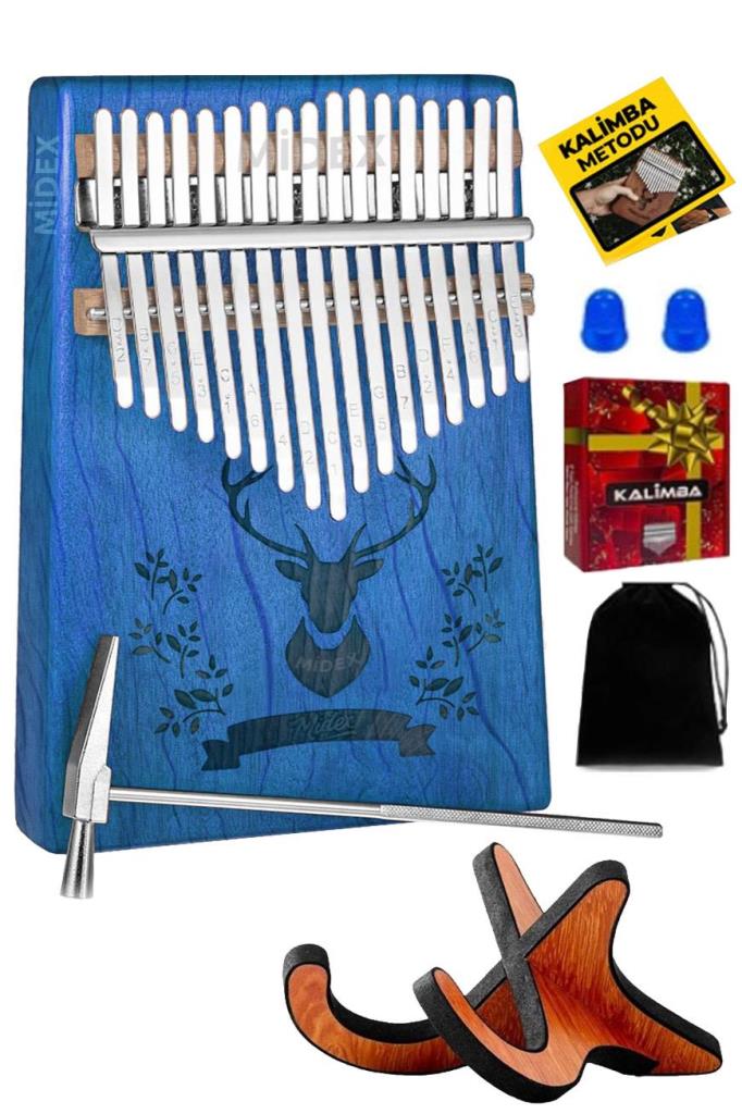 Midex KLX-454G-PAK Hakiki Ağaç Geyik Desenli Kalimba 17 Tuşlu Full Set