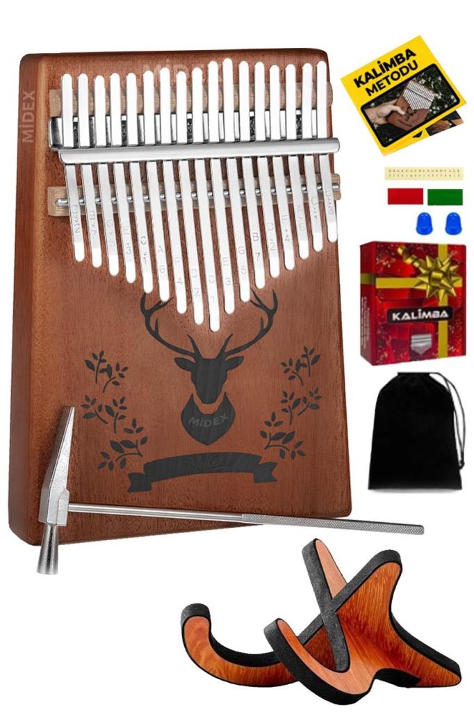 Midex KLX-456-PAK Hakiki Ağaç Geyik Desenli Kalimba 17 Tuşlu Full Set