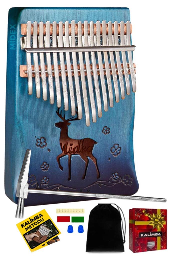 Midex KLX-510 Hakiki Ağaç Geyik Desenli Kalimba 17 Tuşlu Full Set