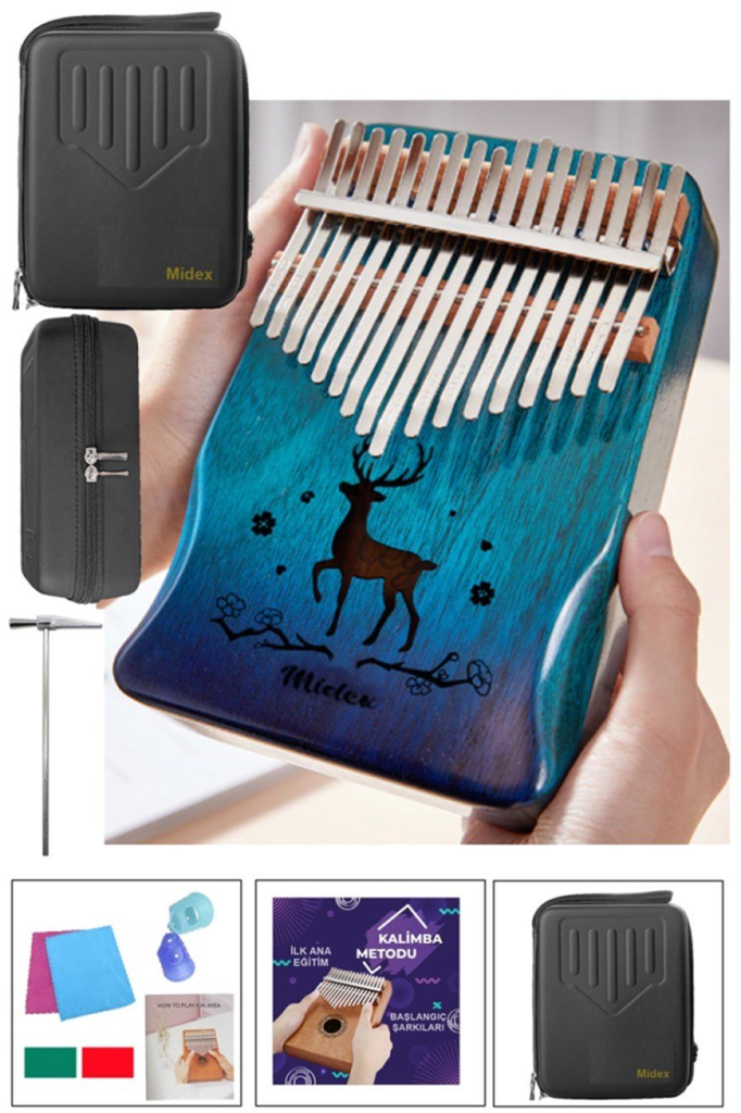 Midex KLX-511CS GİGBAGLİ Hakiki Ağaç Geyik Desenli Kalimba 17 Tuşlu Full Set