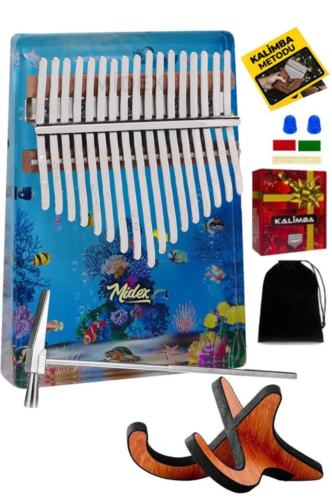 Midex KLX-640-PAK Okyanus Cam Kalimba 17 Tuşlu Full Set