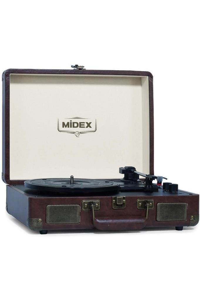 Midex Mtx-101CR Nostaljik Retro Pikap Plak Çalar (Şarjlı Bluetooth Aux Hoparlörlü 3 Devir) İğne Dahil