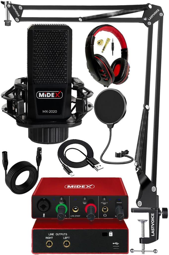 Midex MX-2020 Mikrofon + GLX-500 Ses Kartı + RS-30 Stereo Kulaklık Seti