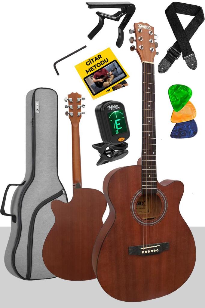 Midex Phx-187 Masif Ağaç Akustik Gitar 4/4 Yetişkin Boy (Gigbag Çanta Tuner Askı Capo)