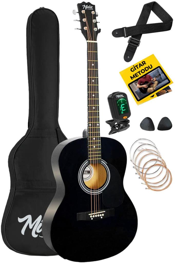 Midex RG-530BK Kaliteli Siyah 40 İnç Akustik Gitar Seti 4/4 Yetişkin