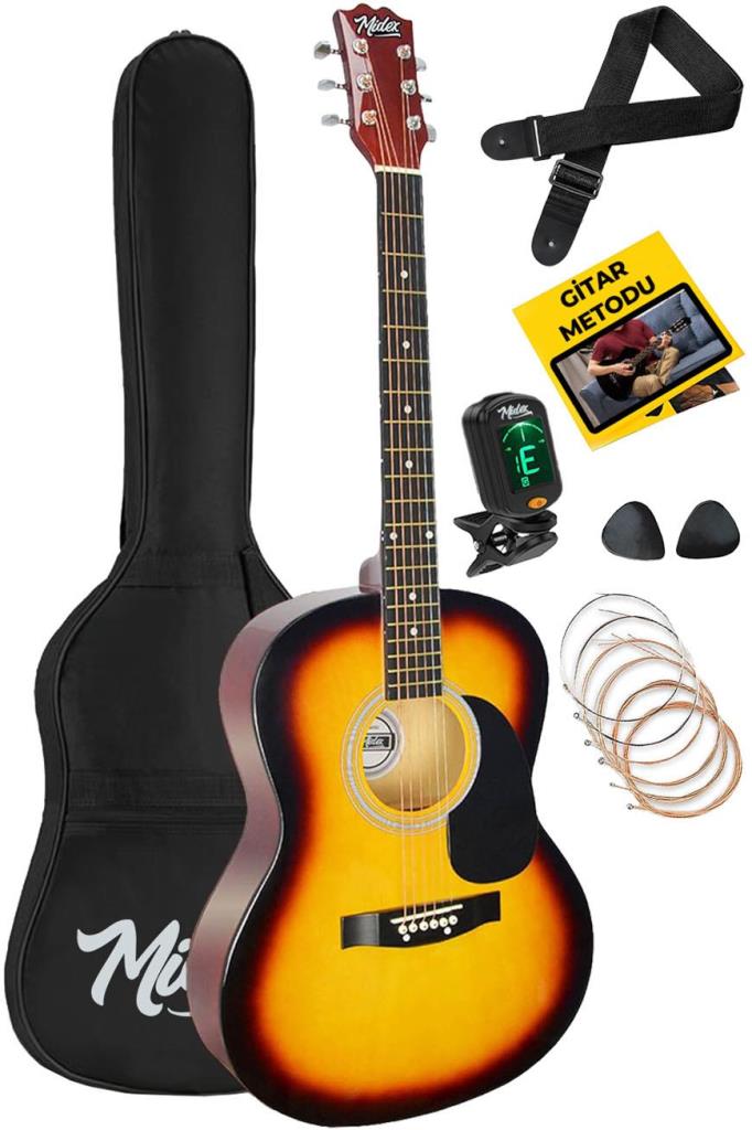 Midex RG-530SB Kaliteli Gün Batımı 40 İnç Akustik Gitar Seti 4/4 Yetişkin