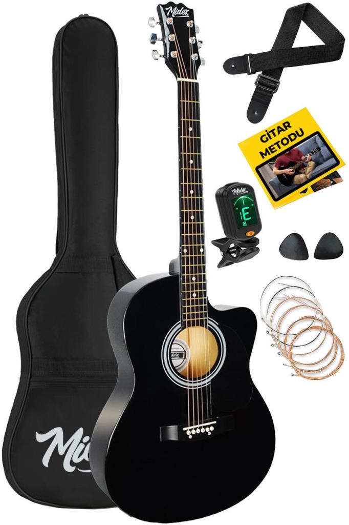 Midex RG-540BK Kaliteli Kesik Kasa Siyah 40 İnç Akustik Gitar Seti 4/4 Yetişkin