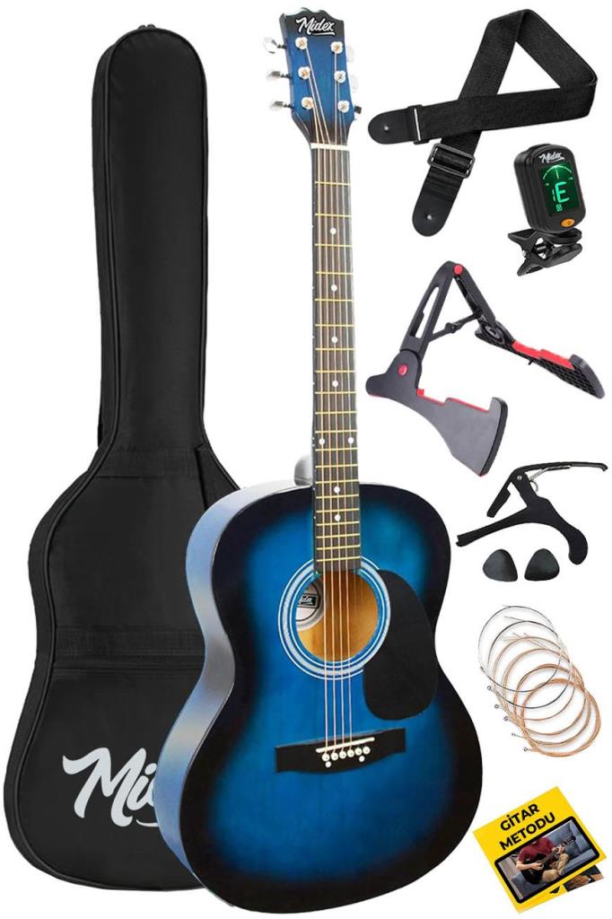 Midex RG-550BL Pack Kaliteli Mavi 40 İnç Akustik Gitar Seti 4/4 Yetişkin