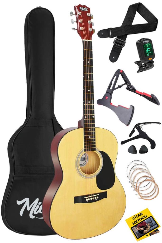 Midex RG-550NT Pack Kaliteli Natural 40 İnç Akustik Gitar Seti 4/4 Yetişkin