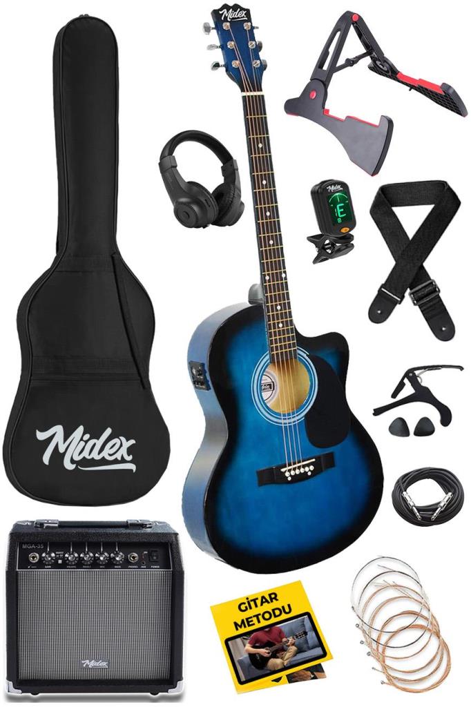 Midex RG-560BL-AMP Mavi Amfili Elektro Akustik Gitar Full Set