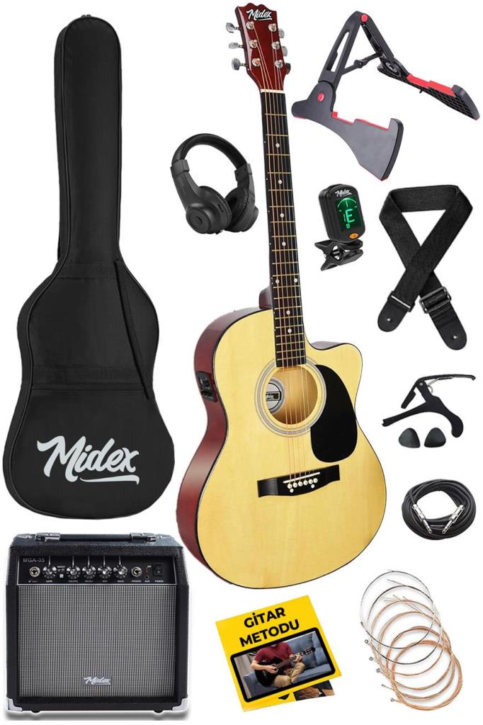 Midex RG-560NT-AMP Natural Amfili Elektro Akustik Gitar Full Set