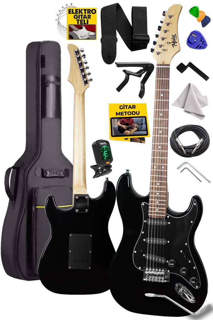 Midex RPH-30BK Gül Klavye Strat Kasa SSS Elektro Gitar Seti