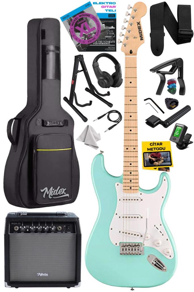 Midex RPH-30GR-35AMP Maple Klavye Strat Kasa SSS 35W Elektro Gitar Seti