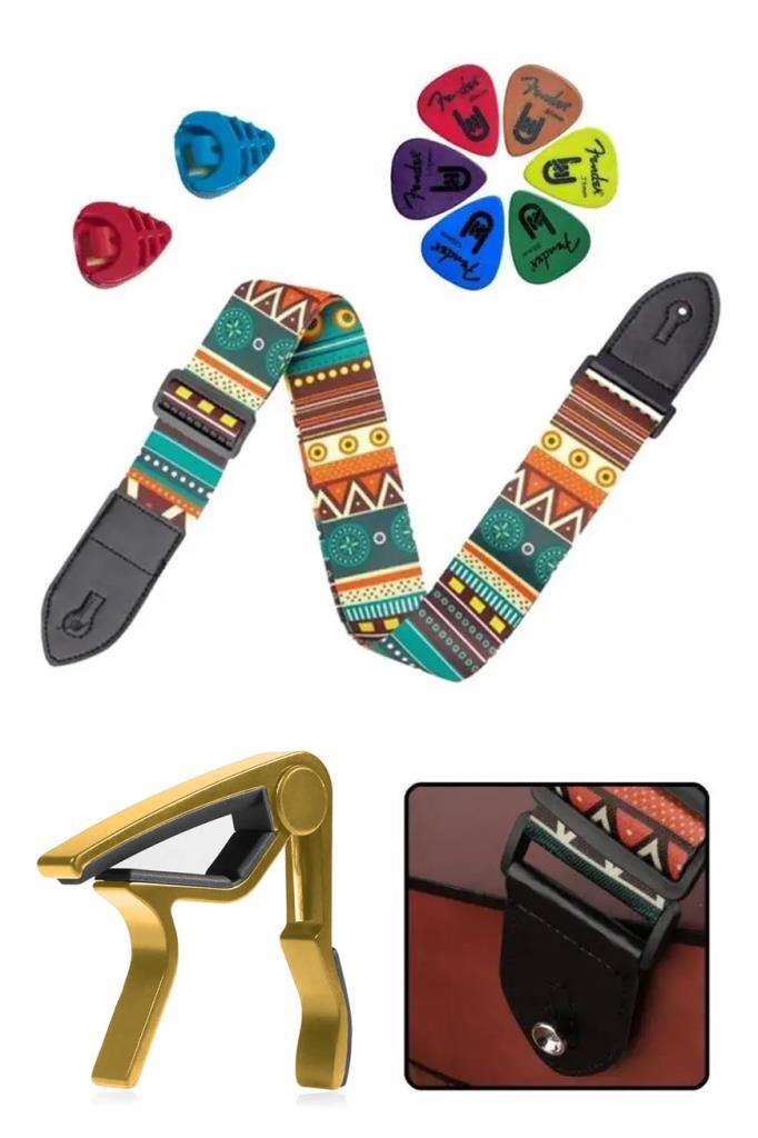 Midex SR-11GRN-PAK Desenli Gitar Omuz Askısı Metal Capo ( 2 Pena Kutusu 6 Pena )