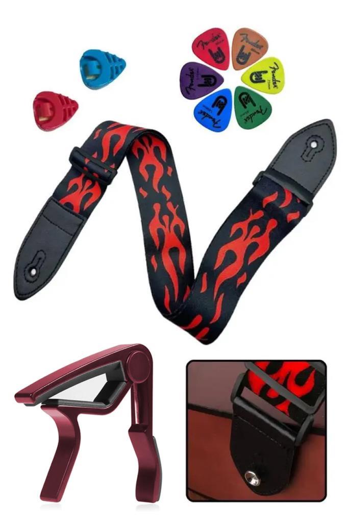 Midex SR-11RD-PAK Desenli Gitar Omuz Askısı Metal Capo ( 2 Pena Kutusu 6 Pena )