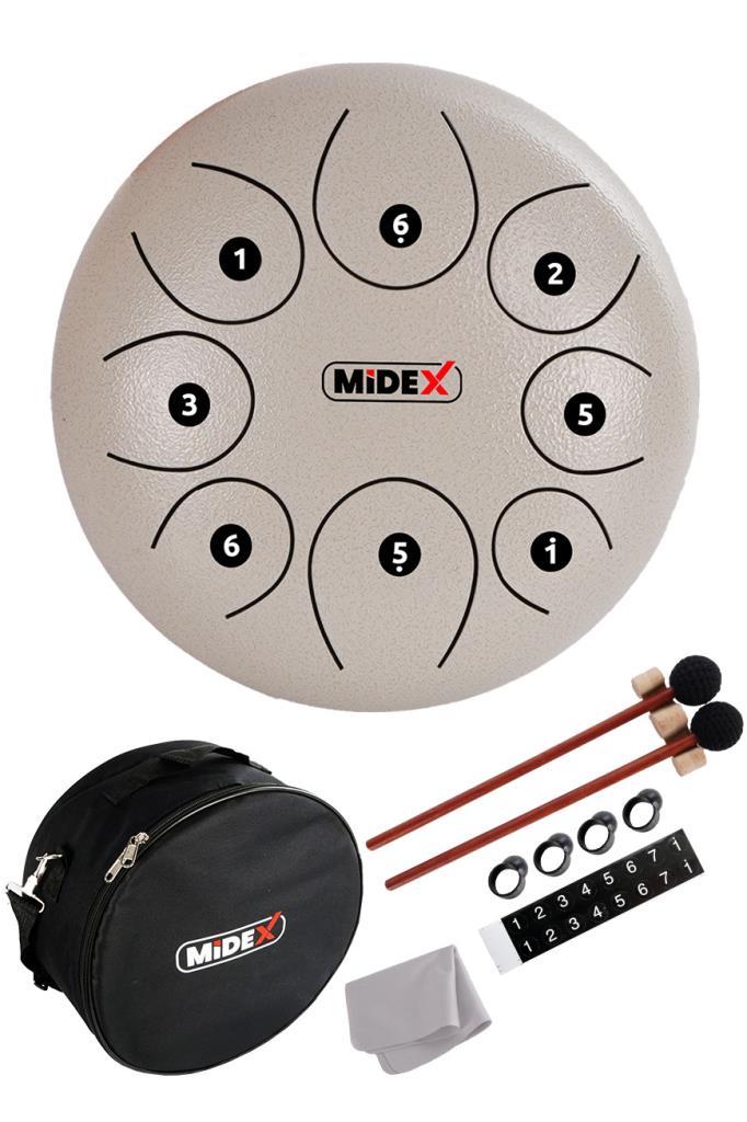 Midex TD-108WH Çelik Dil Davul Handpan 10 İnç 8 Ton Steel Tongue Drum Full Set