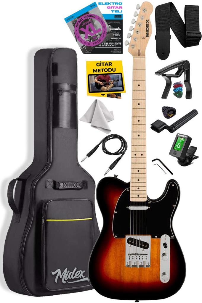 Midex TLX-50SB Tele Kasa Maple Klavye 2 Single-Coil Manyetik Elektro Gitar