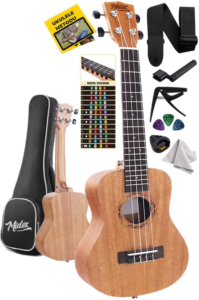 Midex TN-26M Set Maun Tenör Ukulele (Softcase Capo Metod Nota Sticker Askı Pena)