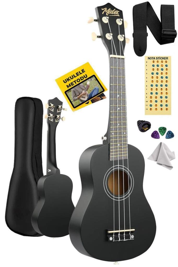 Midex UKX-233BK Siyah Concert Ukulele (Askı Çanta Metod Pena)