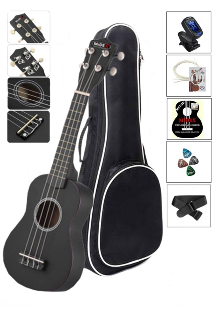 Midex UKX-901BAG Siyah Soprano Ukulele (GİGBAG Askı Tuner Yedek Tel Metod Pena)