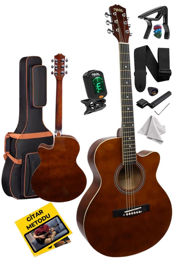 Midex XC-200BRW Kaliteli Akustik Gitar Seti 40 İnç 4/4 Yetişkin Full Set