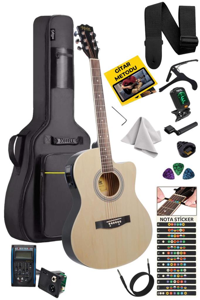 Midex XC-300NT-EQ Profesyonel Elektro Akustik Gitar 4/4 Yetişkin Üst Segment (Gigbag Çanta Tuner Capo Askı Jak Kablo Pena)