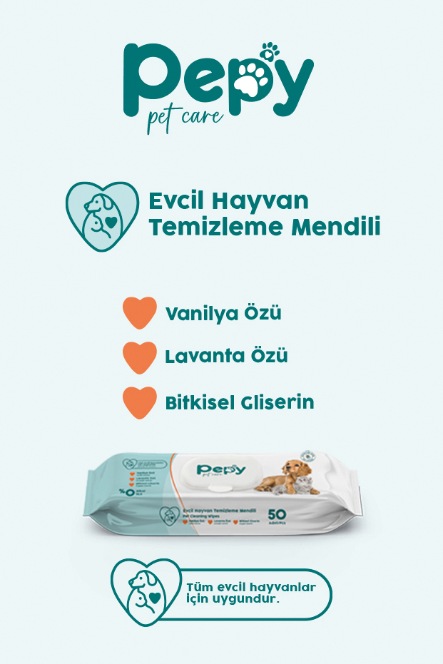 PEPY Kedi Ve Köpek Kullanımına Uygun Evcil Hayvan Temizleme Mendili 24 paket 1200 Adet