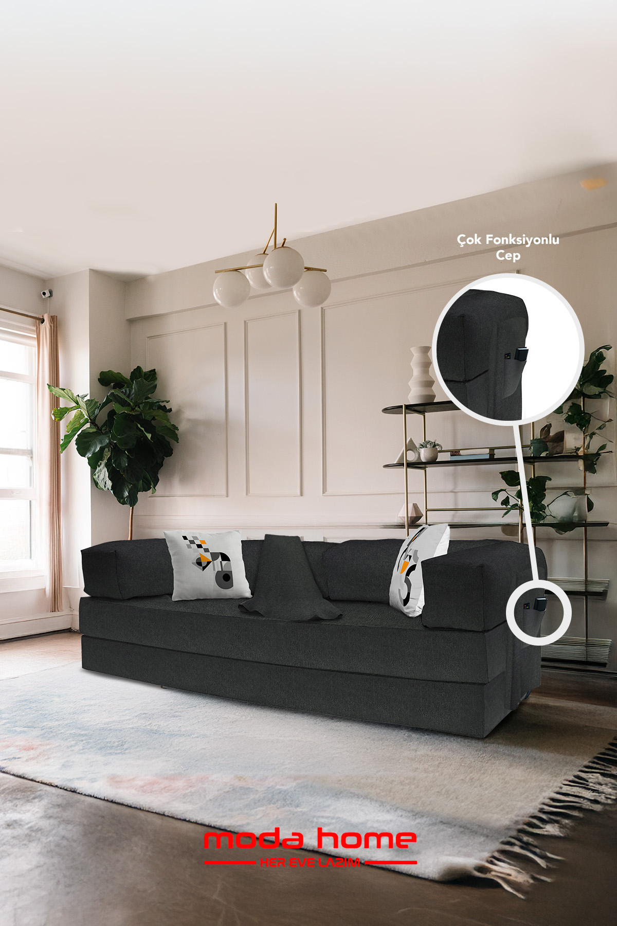 Moda Home Bedding Retro yataklı kanepe,yatak olabilen,dinlenme amaçlı legom aktivite koltuğu-Antrasit