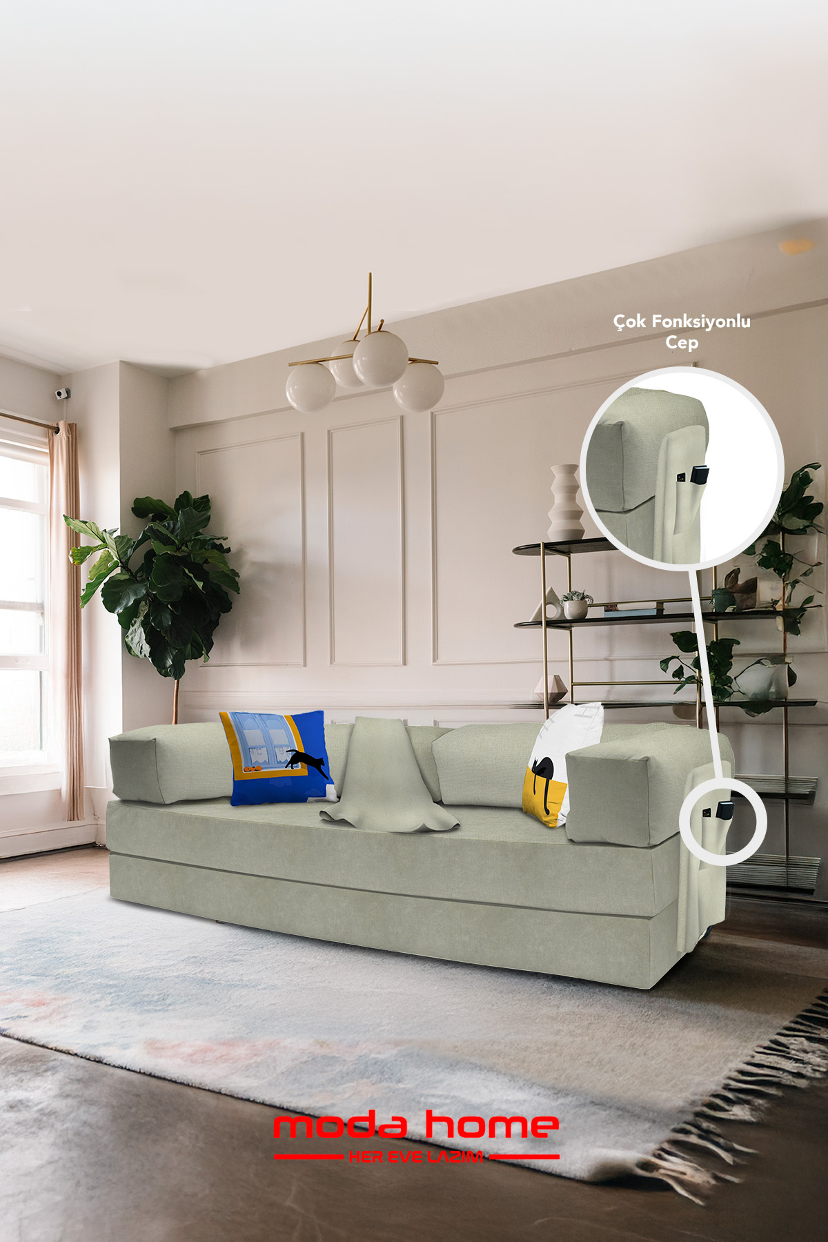 Moda Home Bedding Retro yataklı kanepe,yatak olabilen,dinlenme amaçlı legom aktivite koltuğu-Krem