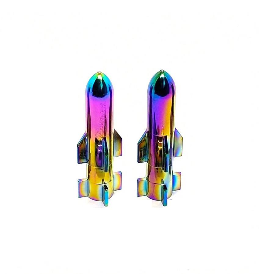 2 Adet Roket Sibop Kapağı Bisiklet, Motosiklet, Araba için Lastik Kapağı Rainbow Renk