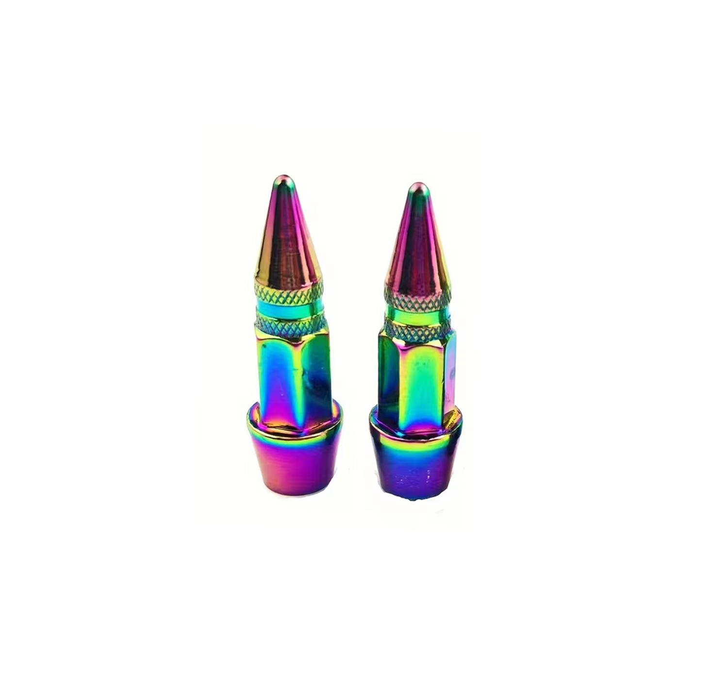 2 Adet Mermi Şeklinde Sibop Kapağı 45mm Bisiklet, Motosiklet, Araba için Lastik Kapağı Rainbow Renk