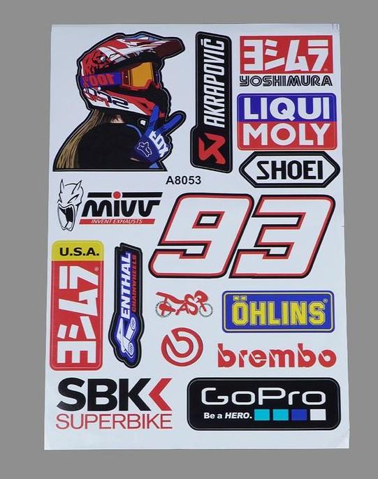 Araba, Motosiklet, Bisiklet, Kask Sponsor Sticker Seti, Çıkartma Etiketi A8053 Model