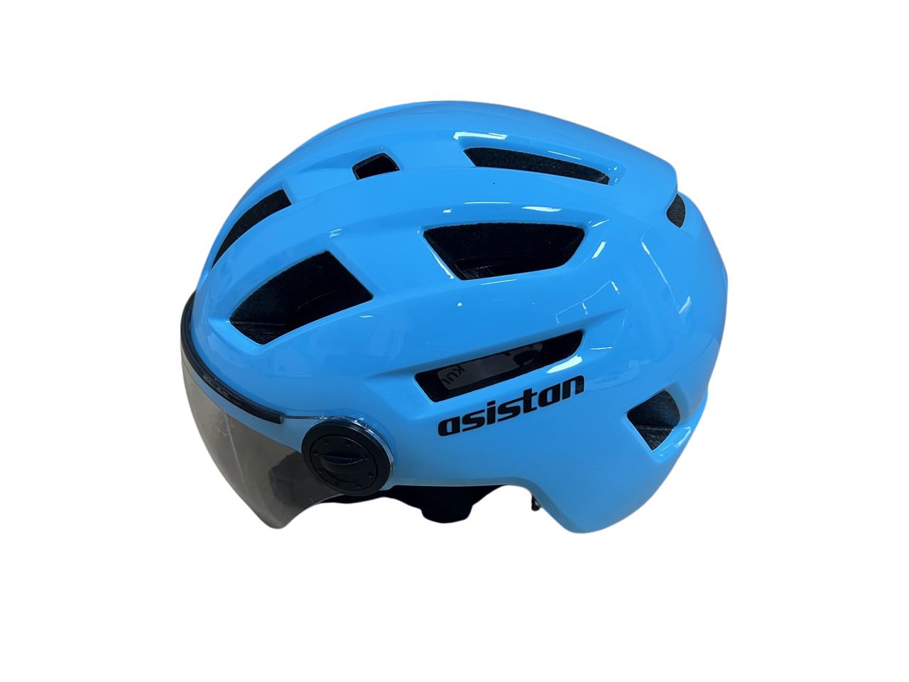 Asistan Bisiklet Kask KS-28 Koruyucu Gözlüklü Bisiklet Motosiklet Kaskı Large Beden Buz Mavi Renk