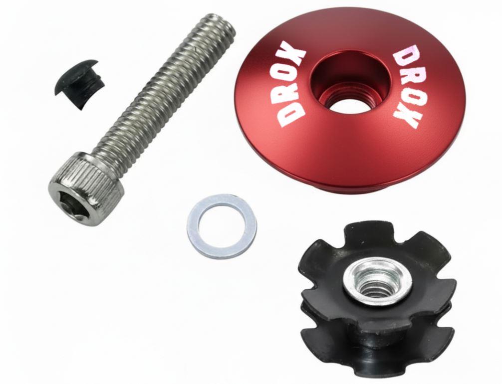 Asistan Drox HC100 Top Cap Furç Kapak Seti Alüminyum Gidon Boğazı Üst Kapak Seti 1-1/8 Kırmızı Renk