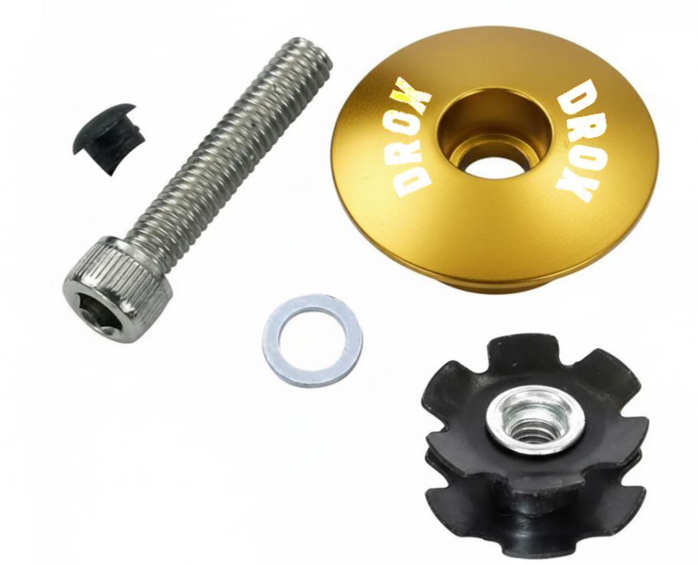 Asistan Drox HC 100 Top Cap Furç Kapak Seti Alüminyum Gidon Boğazı Üst Kapak Seti 1-1/8 Gold Renk