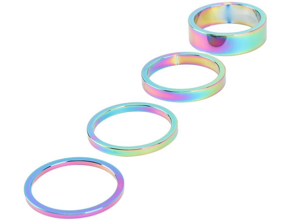 Bisiklet Furş Spacer 5'li Paket Rainbow Furş Takımı Yüzüğü Gidon Spacer Oil Slick 4x10mm 1x5mm Set