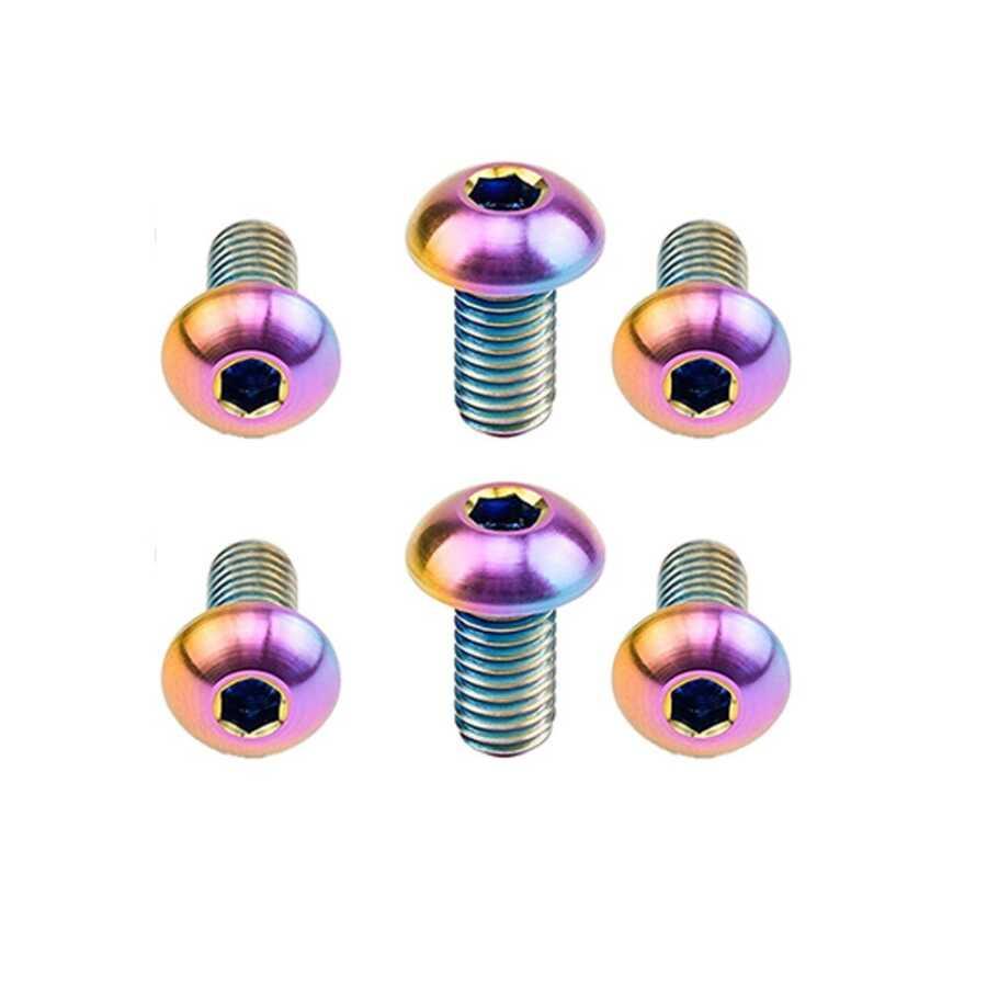 Bisiklet Rotor Vidası 6 adet M5x10 Civata Oil Slick Rainbow Renk