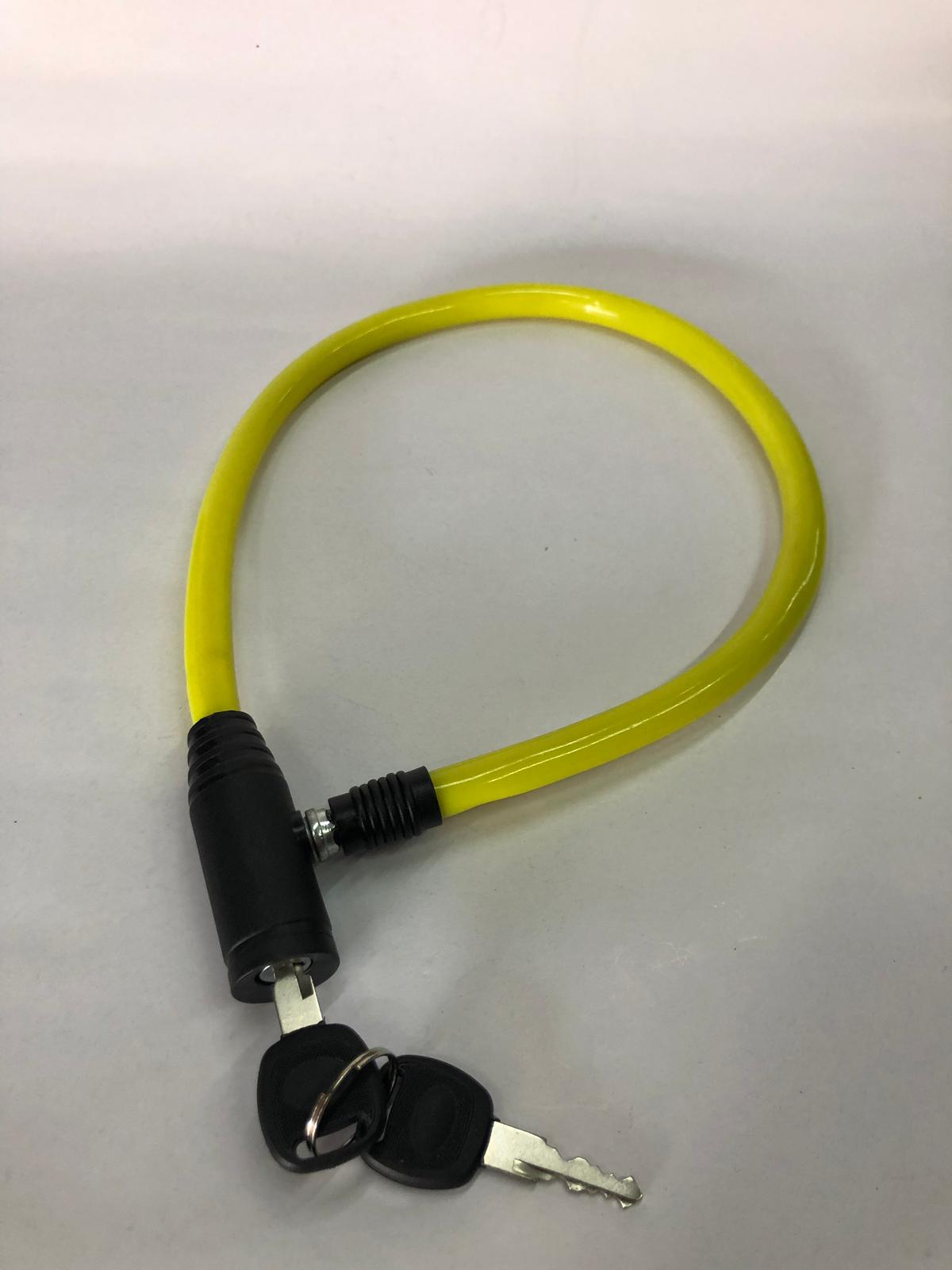 Bisiklet Halat Kilit Anahtarlı 600 mm Sarı Renk Anahtarlı Kilit