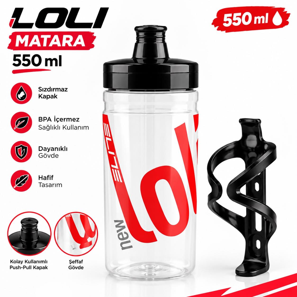 Elite New Loli Bisiklet Matarası Şeffaf Renk Suluk 550Ml Performance Matara Kafesi Hediyeli