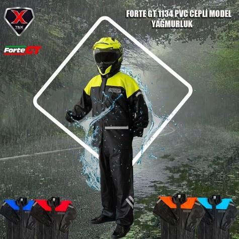 Forte Gt 1134 Motosiklet PVC Yağmurluk Cepli Alt Üst Takım XL Beden Sarı