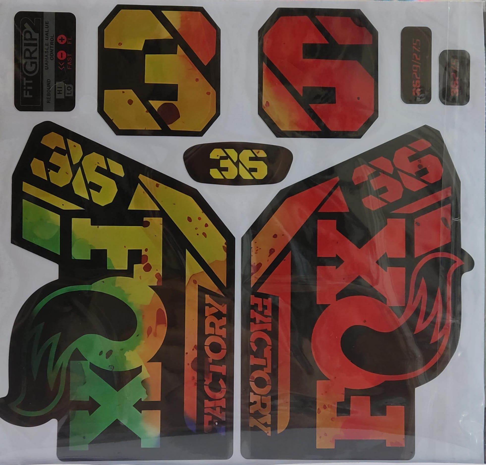 Fox 36 Bisiklet Maşa Etiketi, Kask Sticker Seti, Çıkartma Etiketi Fıstık Sarı Kırmızı