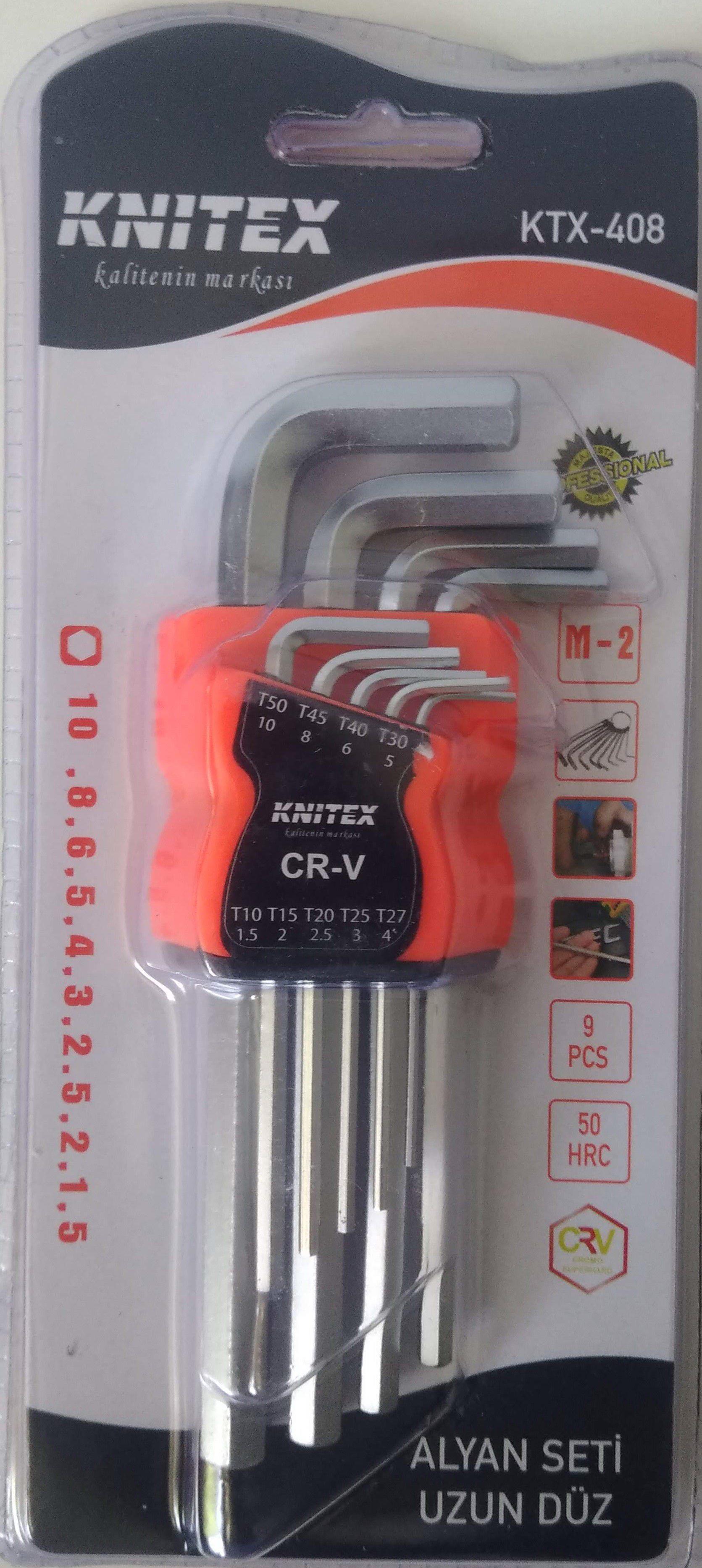 Knıtex KTX-408 Alyan Seti Düz Uzun 9 Farklı Alyan Paslanmaz Çelik