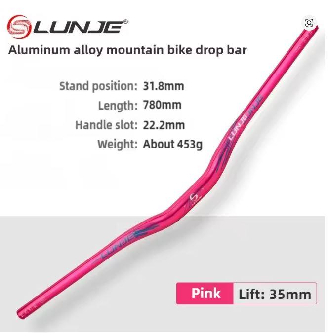 Lunje 78 CM 35 Rise Açılı Alüminyum 31,8mm Mtb Freeride Gidon Bisiklet Gidonu Direksiyonu Pembe