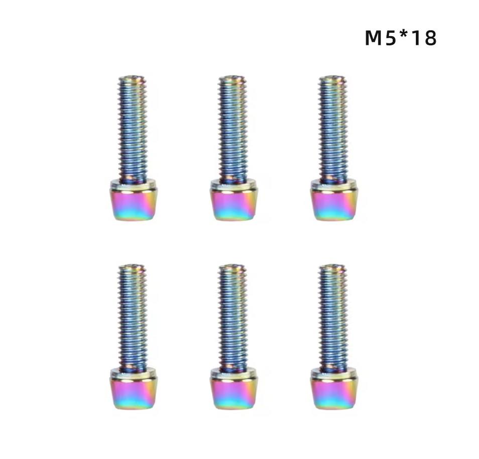 Bisiklet Gidon Boğazı Civatası 6 adet M5x18 Oil Slick Matara Kafesi Vidası Rainbow