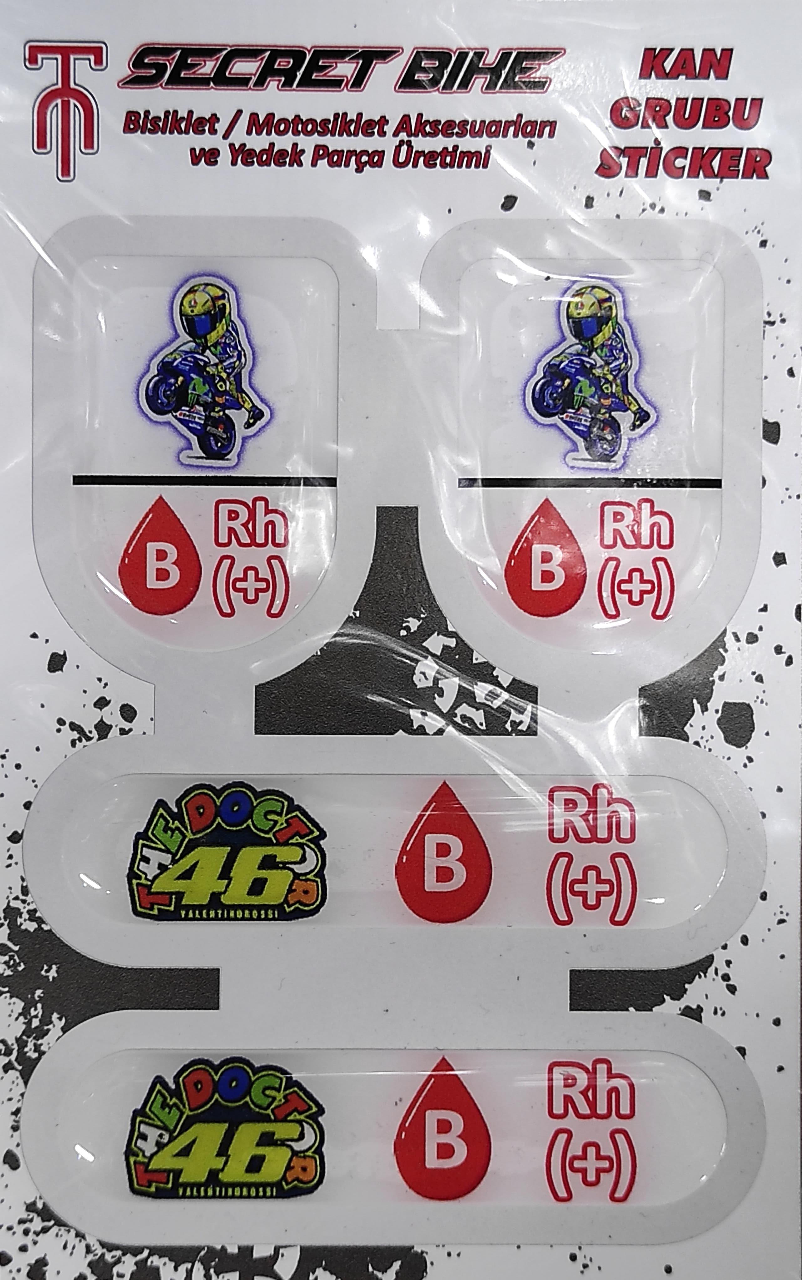 Secret Bike Mavi Motosiklet Ve Kask Kan Grubu Sticker B Rh (+) Pozitif