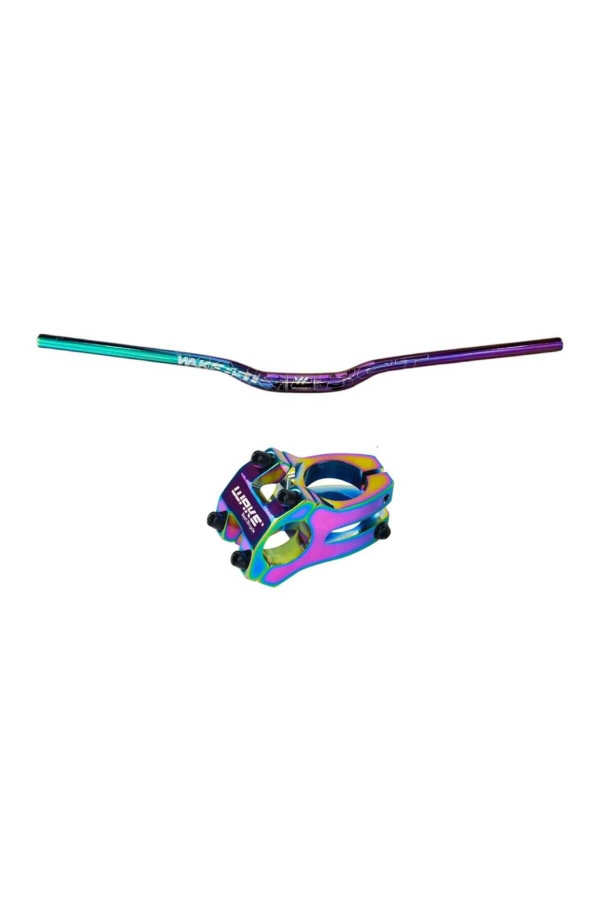 Wake Rainbow 780mm Alüminyum 31.8 Bisiklet Gidonu + Boğaz Seti Lunje Gidon Wake Boğaz Rainbow