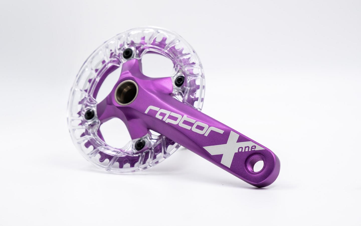 Raptor 34T Tek Yaprak Şeffaf Muhafazalı Aynakol Seti Göbek+Aynakol+Yaprak Bisiklet Krank Set Mor