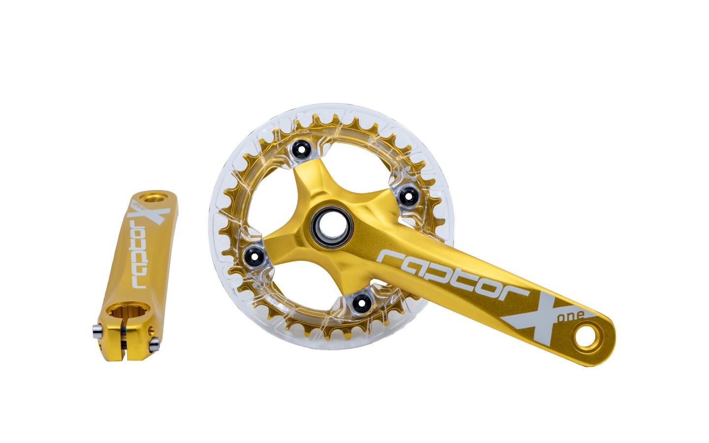 Raptor 34T Tek Yaprak Şeffaf Muhafazalı Aynakol Seti Göbek+Aynakol+Yaprak Bisiklet Krank Set Gold