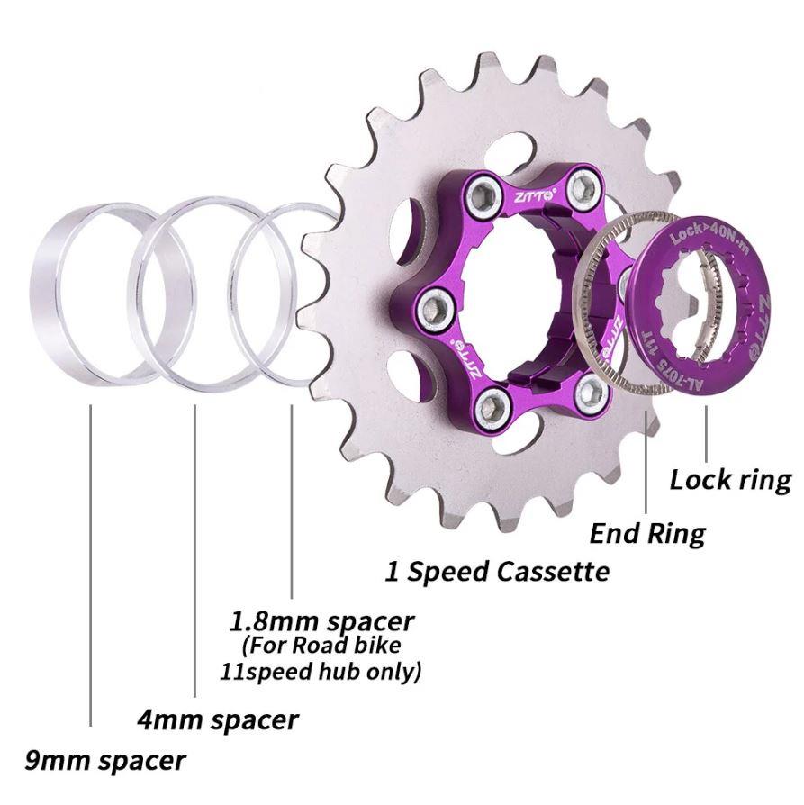 ZTTO Bisiklet Single Speed Dönüştürme Kiti Single Speed Tek Vites Dişli Dönüşüm Kiti 18T Mor Renkli